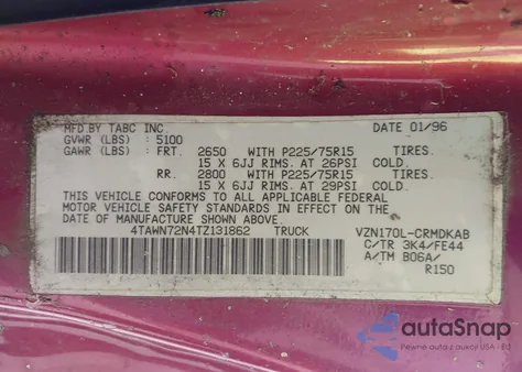 1996 Toyota Tacoma Xtracab from USA, damaged, VIN 4TAWN72N4TZ131862